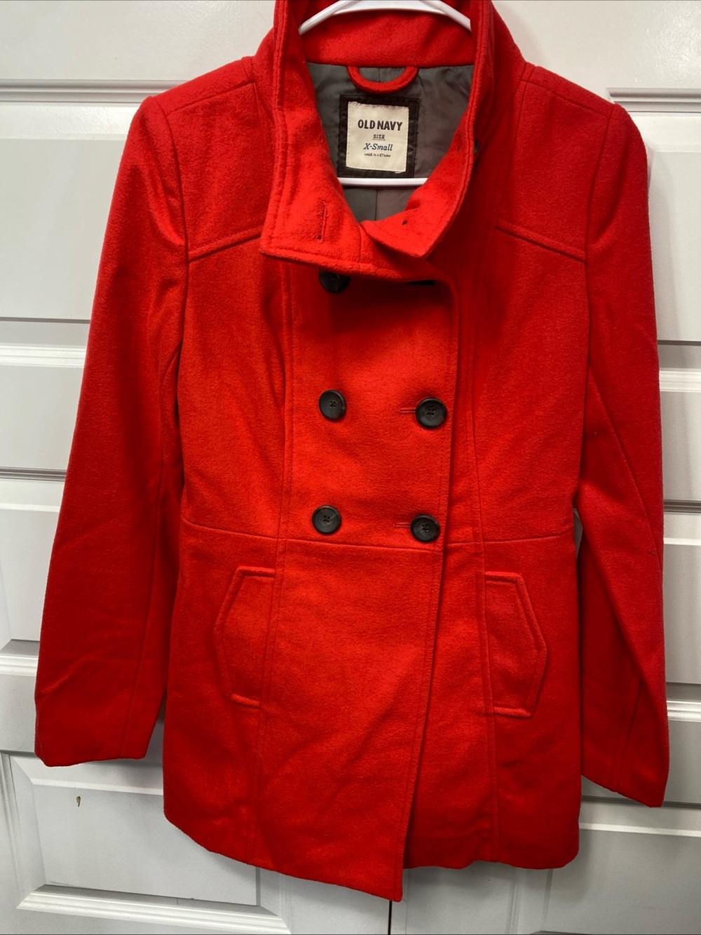 Old Navy Red Pea Coat Wool Blend XS Extra Small Winter Preppy Classic Outerwear